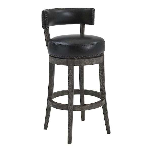 Armen Living Corbin 26" Counter Height Swivel Onyx Faux Leather and American Gray Wood Bar Stool LCCBBAGRON26 - main